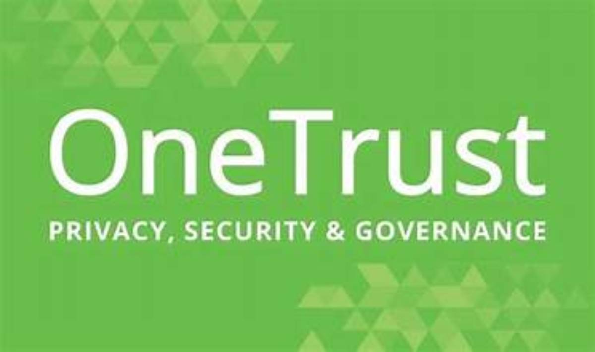 OneTrust, featuring bold white text on a bright green background, with Privacy, Security & Governance underneath.
