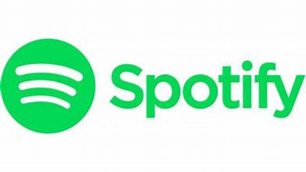 Green Spotify logo featuring a circular icon with three horizontal lines and the word Spotify in bold, matching green text.